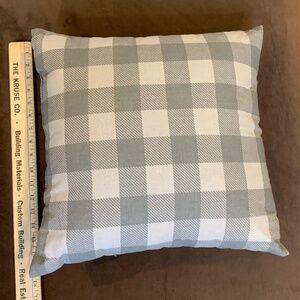 Grey Ivory Plaid Pillow 17” Square Coastal Cottagecore Normcore Gingham